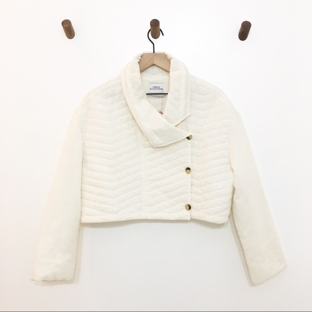 Urban Outfitters White Cropped Quilted Jacket